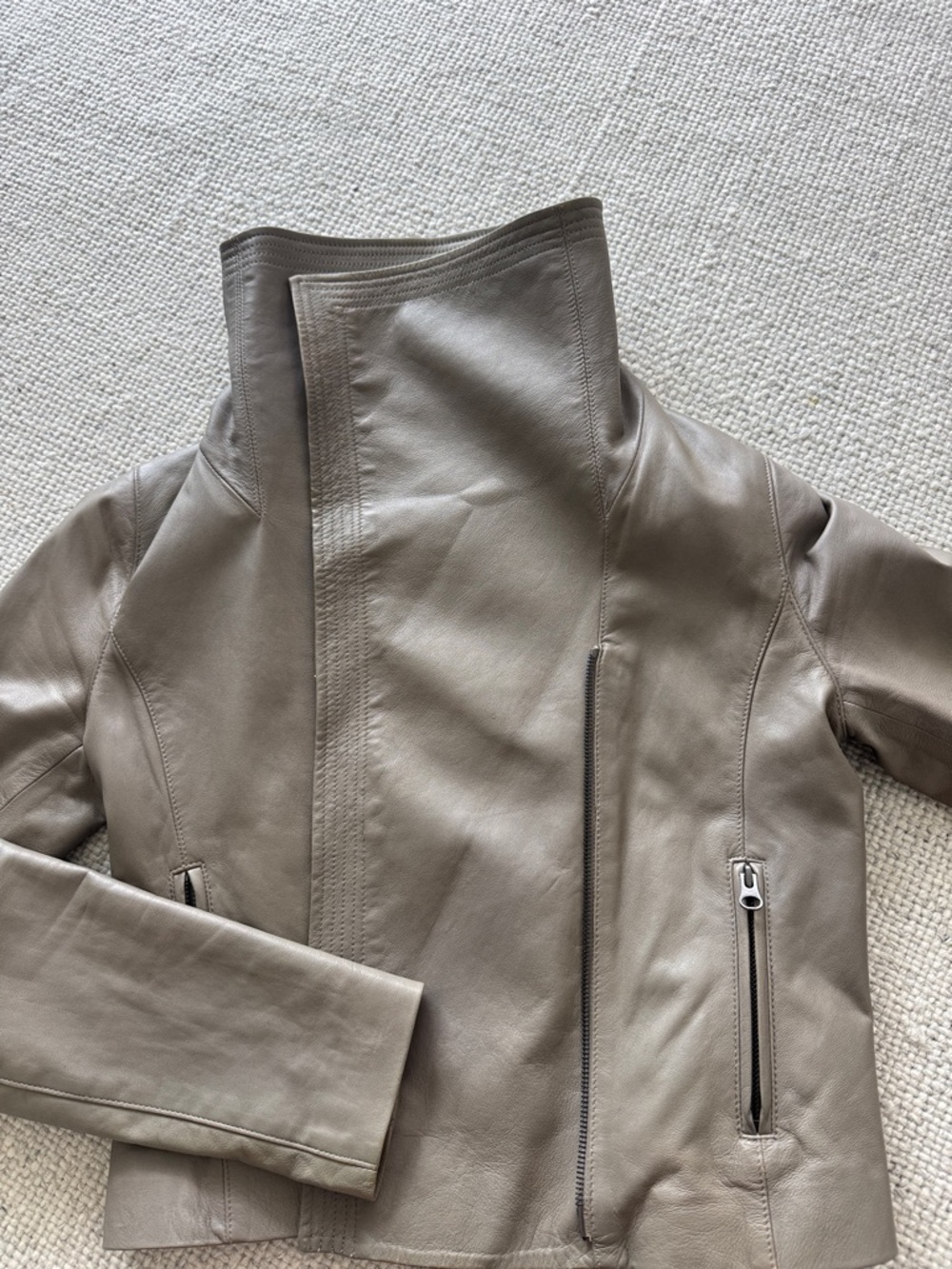 Vince Taupe/Gray Leather Draped Collar Zip Jacket